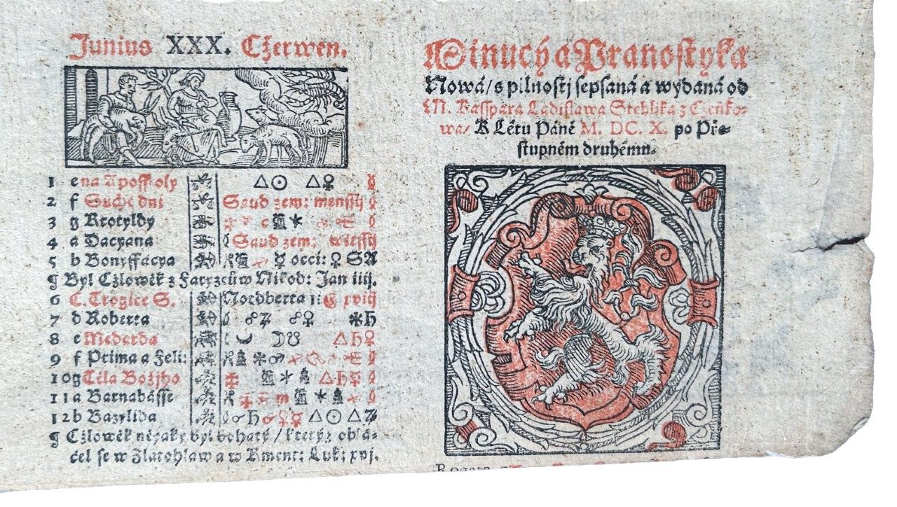 Possibly Unique Survival of a Prague Calendar for 1610 by a Colleague of Tycho Brahe and Johannes Kepler, 1610