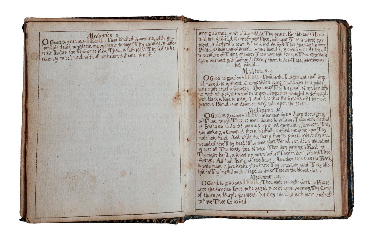 Small enough to conceal, a dangerous text from Elizabethan England in manuscript, 1583. Recusant manuscript prayerbook.