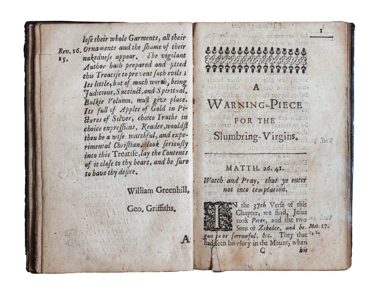 A Warning Piece for Slumbring Virgins: or, an alarm to the friends of the bridegroom…Geo. Scortreth, 1669 A Warning Piece for Slumbring Virgins: or, an alarm to the friends of the bridegroom…Geo. Scortreth, 1669