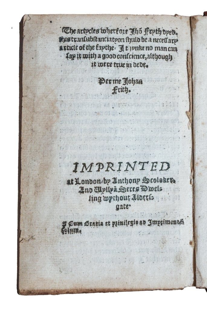 A Boke made by Johan Fryth, prysoner in the Towr of London: answering unto. M. Mores letter. 1548