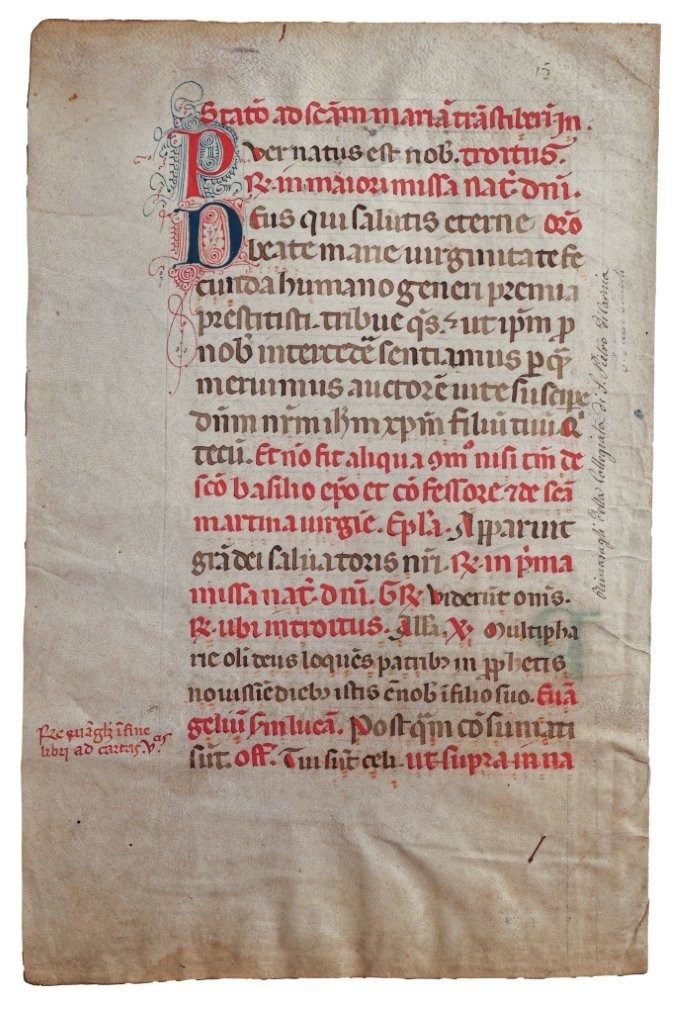 SAINT NICHOLAS. Leaf from a Medieval Breviary In Latin, manuscript on vellum, c.1300