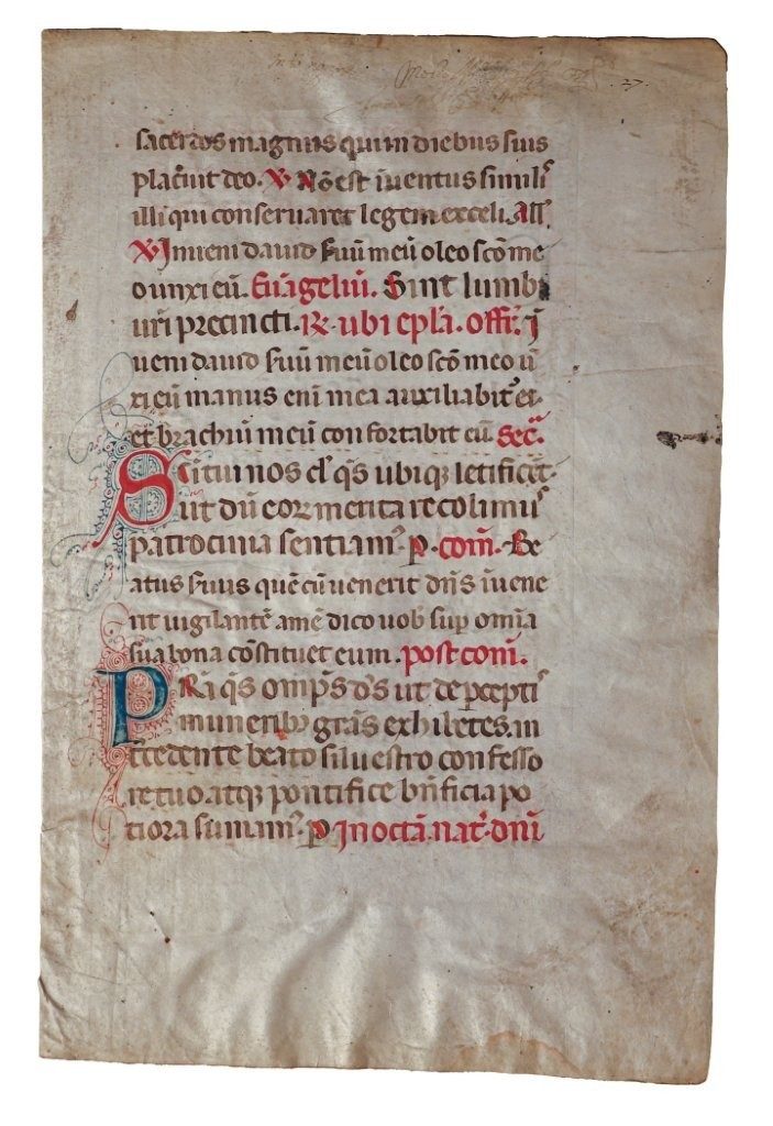 SAINT NICHOLAS. Leaf from a Medieval Breviary In Latin, manuscript on vellum, c.1300