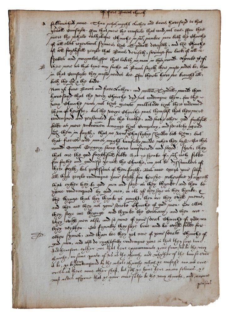 A Rare Manuscript Witness to Thomas More’s Dialogue Concerning Heresies