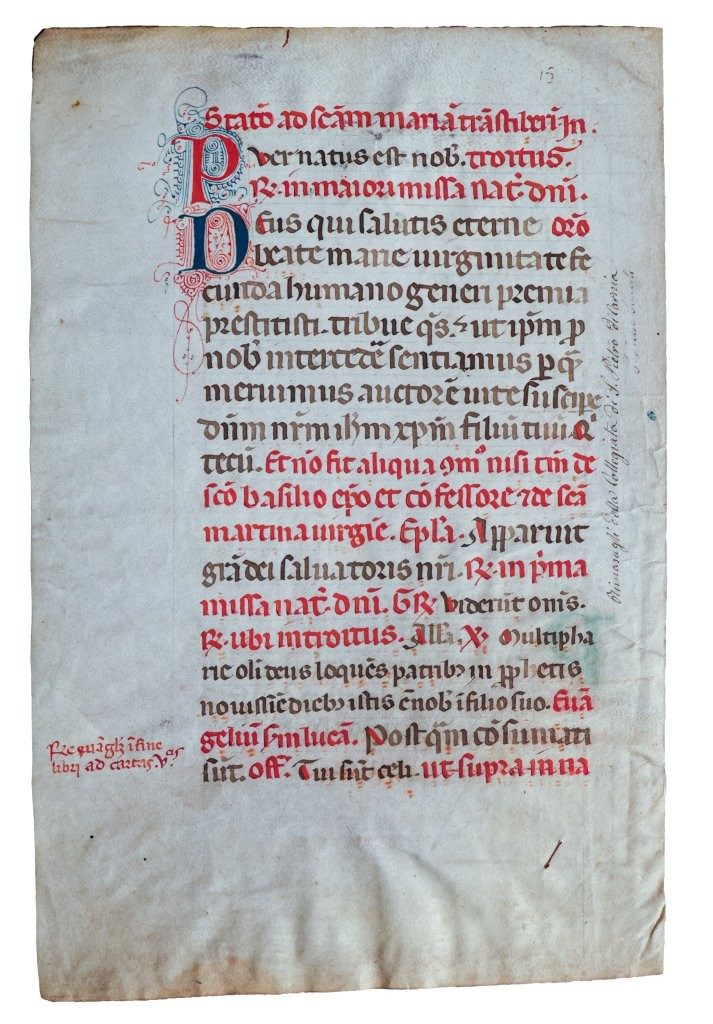 SAINT NICHOLAS. Leaf from a Medieval Breviary In Latin, manuscript on vellum, c.1300