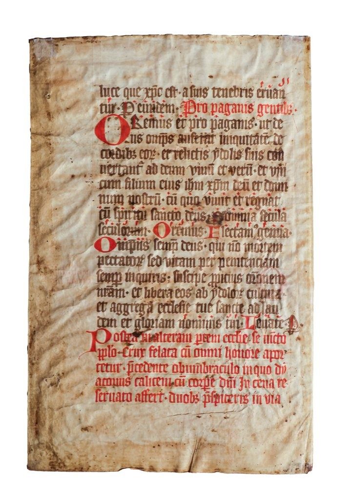 “Let us pray for the perfidious Jews” – striking early C13th Roman Missal leaf preserving the solemn Good Friday intercessions.
