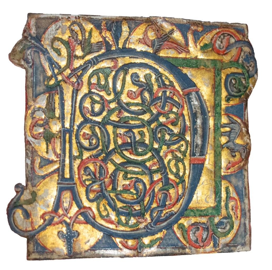 Intricate and large illuminated initial ‘D’ from a Breviary, C13th Germany Intricate and large illuminated initial ‘D’ from a Breviary, C13th Germany