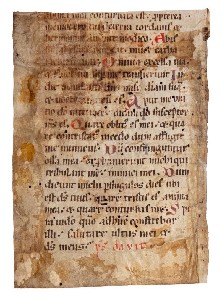 A Romanesque Psalter leaf opening with one of the most evocative of the Psalms: “As the hart longs for the springs of water” Germany C12th